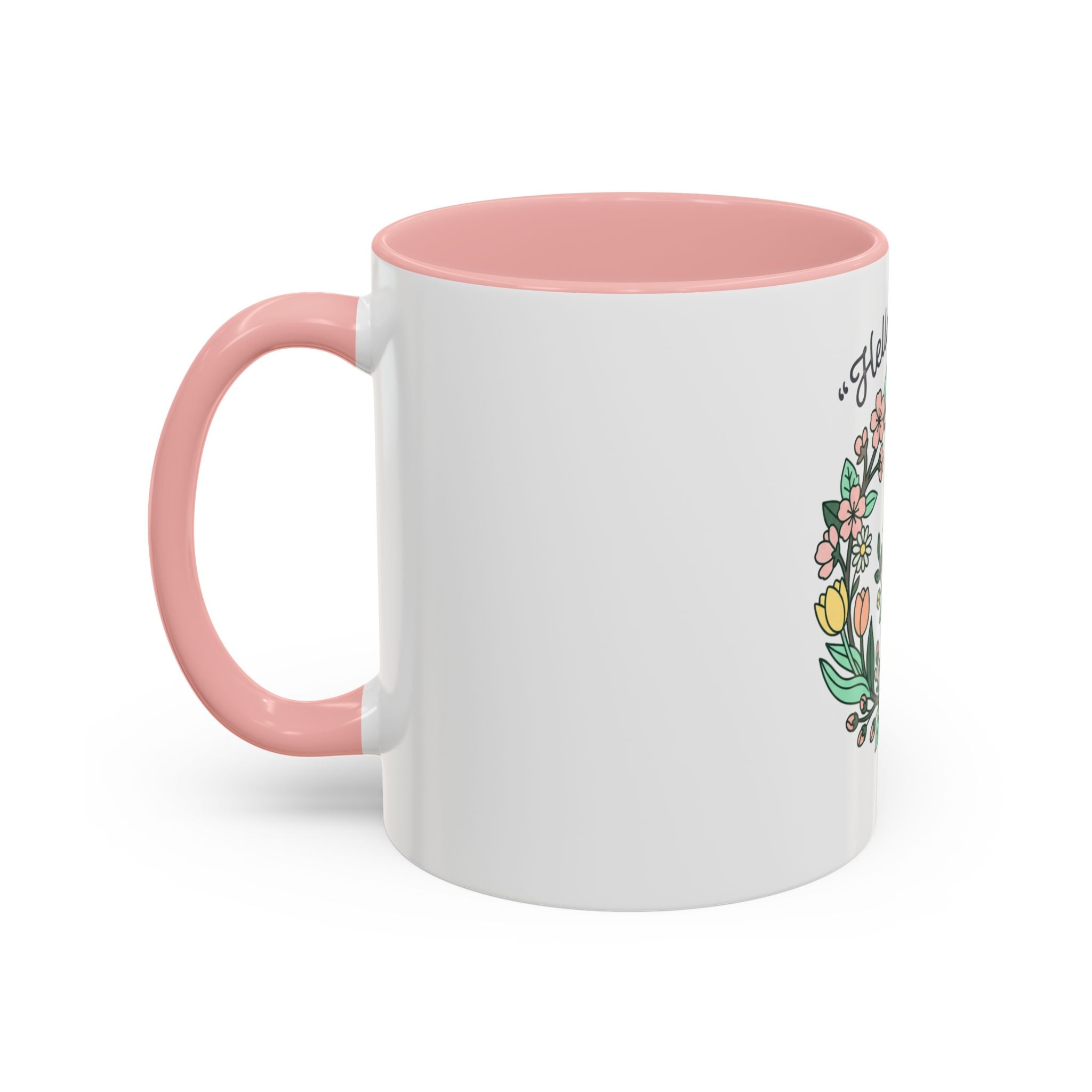 Hello Spring Floral Coffee Mug — Bee & Wreath Accent Mug (11/15oz)