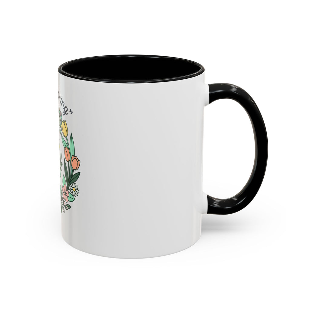 Hello Spring Floral Coffee Mug — Bee & Wreath Accent Mug (11/15oz)
