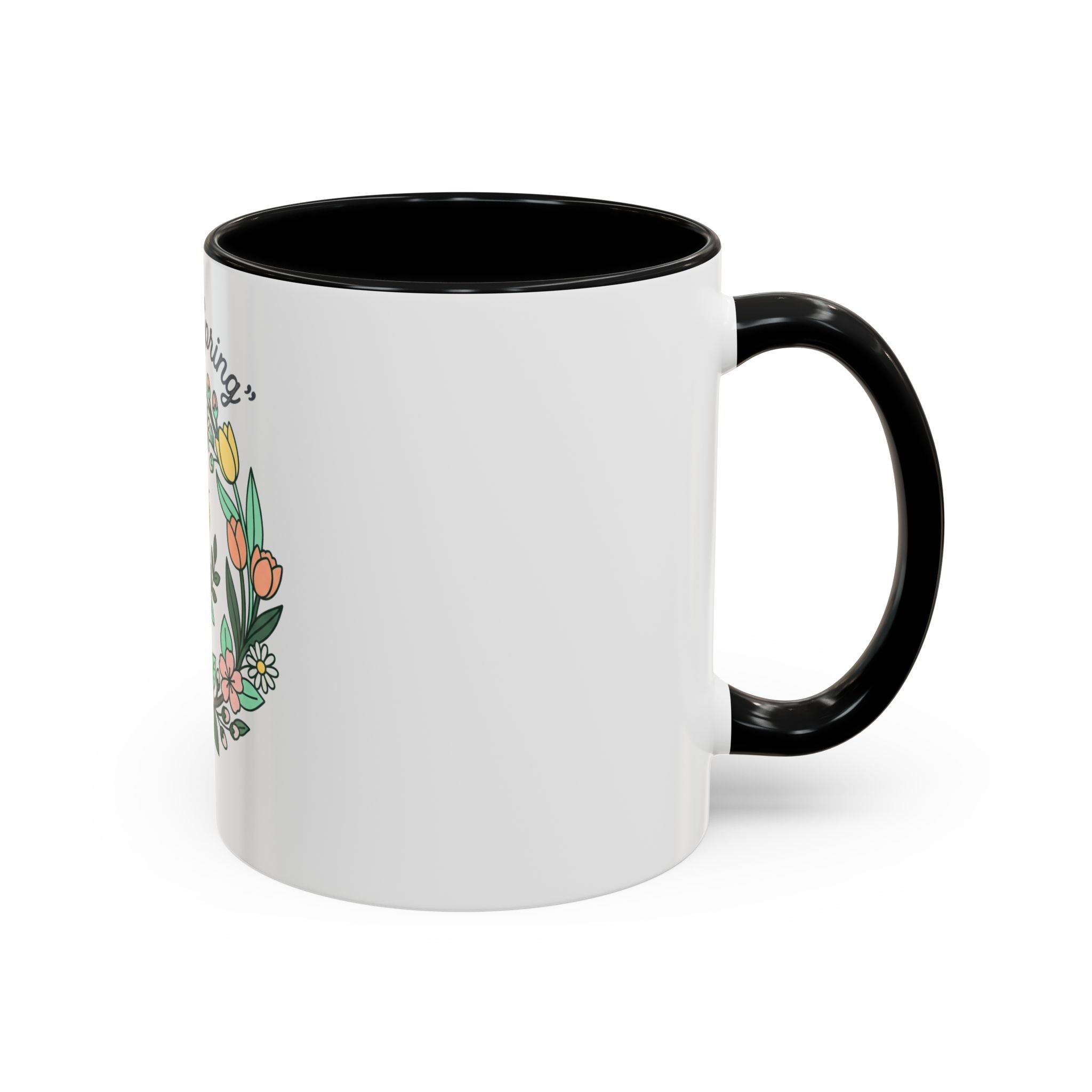 Hello Spring Floral Coffee Mug — Bee & Wreath Accent Mug (11/15oz)