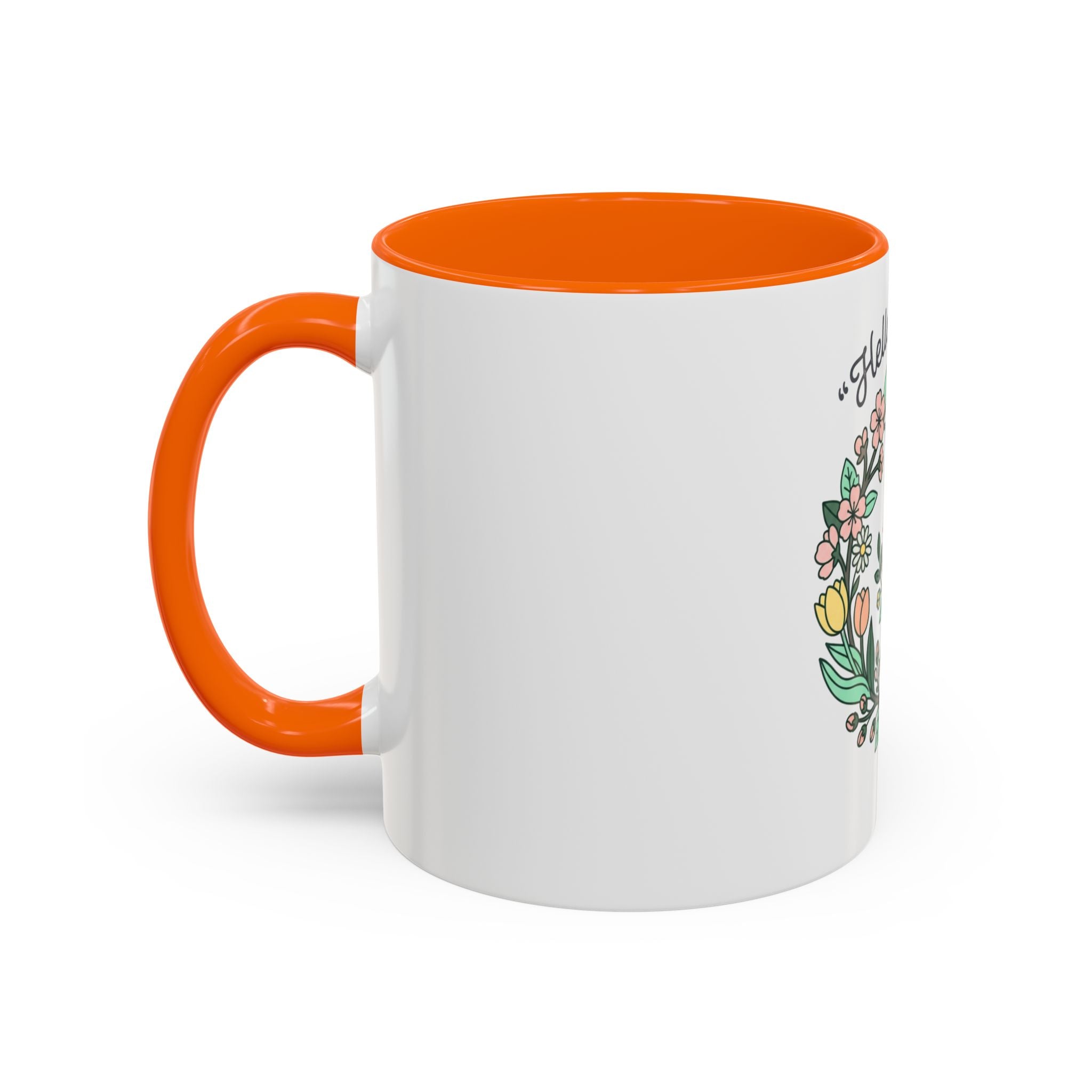 Hello Spring Floral Coffee Mug — Bee & Wreath Accent Mug (11/15oz)