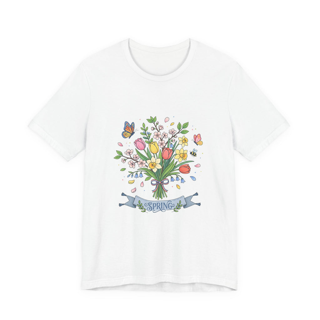 Spring Bouquet T-Shirt — Floral Tulip & Butterfly Tee