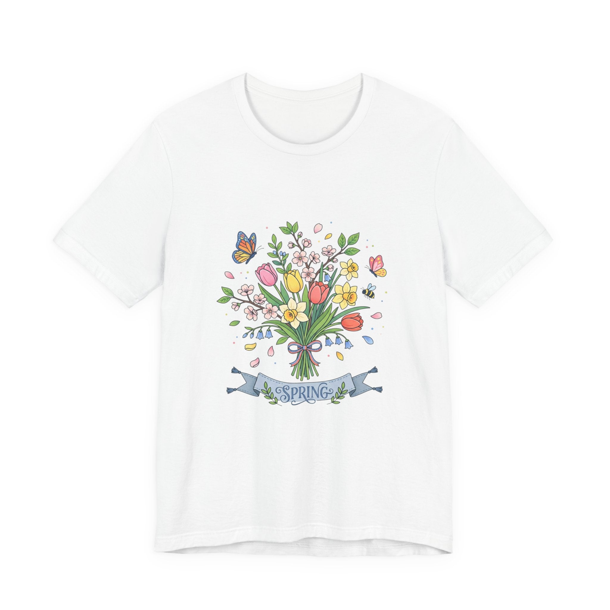 Spring Bouquet T-Shirt — Floral Tulip & Butterfly Tee