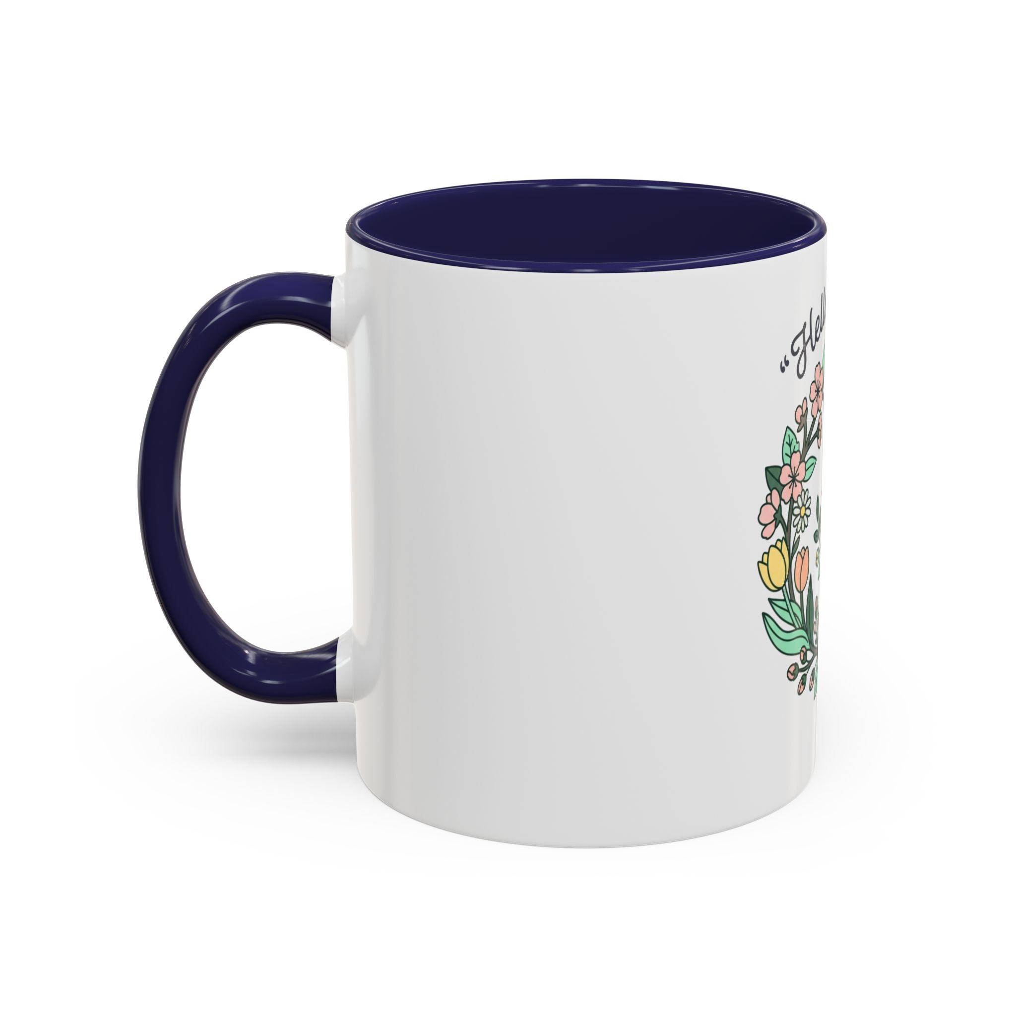 Hello Spring Floral Coffee Mug — Bee & Wreath Accent Mug (11/15oz)