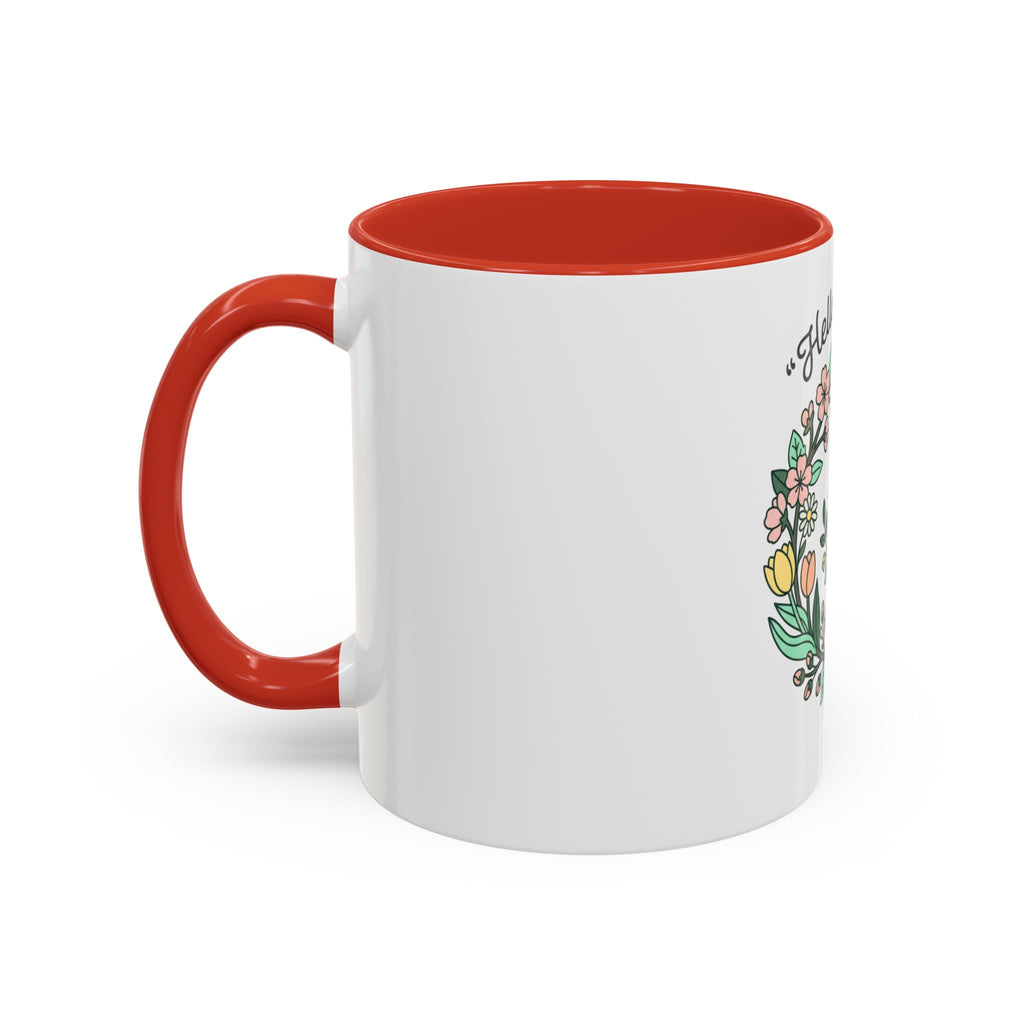 Hello Spring Floral Coffee Mug — Bee & Wreath Accent Mug (11/15oz)