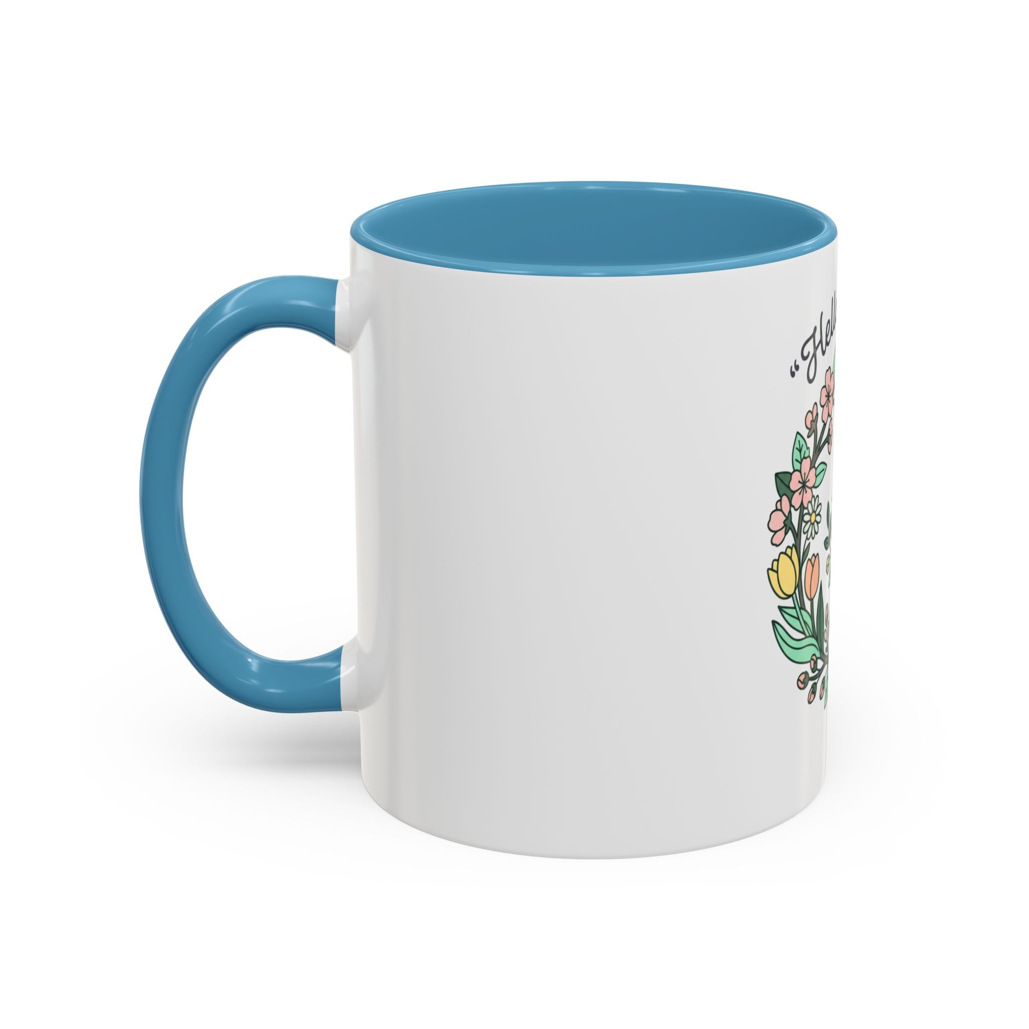 Hello Spring Floral Coffee Mug — Bee & Wreath Accent Mug (11/15oz)