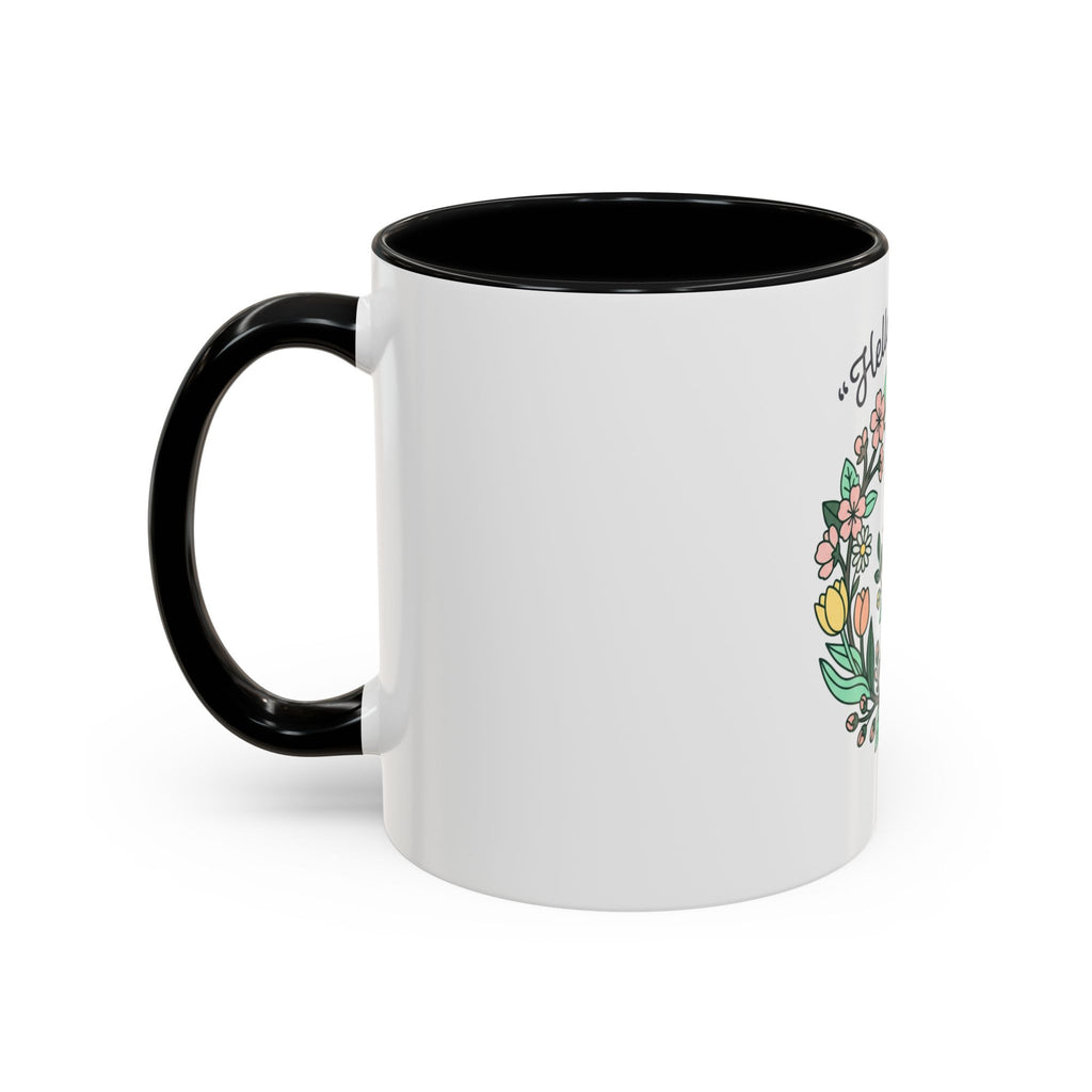 Hello Spring Floral Coffee Mug — Bee & Wreath Accent Mug (11/15oz)