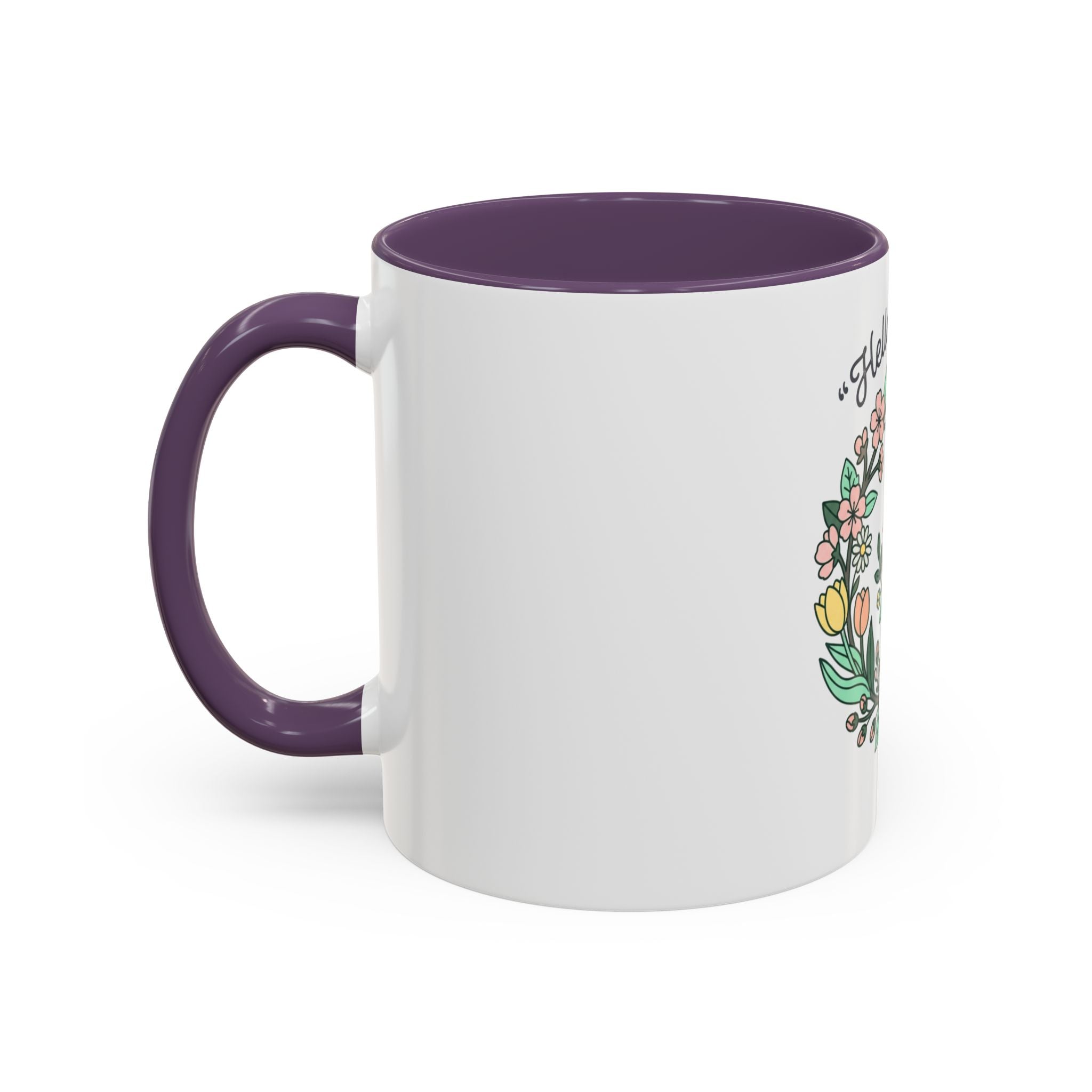 Hello Spring Floral Coffee Mug — Bee & Wreath Accent Mug (11/15oz)
