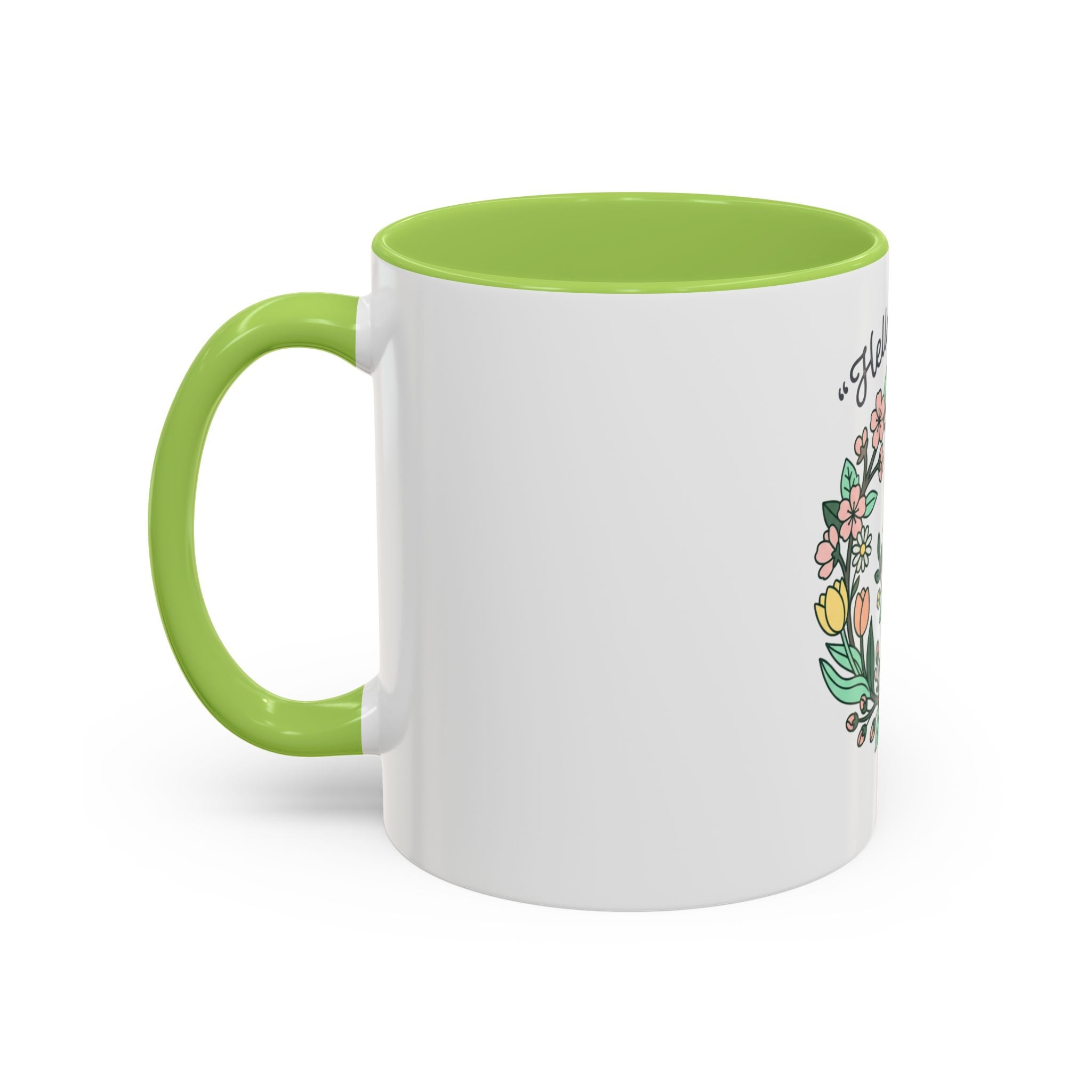 Hello Spring Floral Coffee Mug — Bee & Wreath Accent Mug (11/15oz)