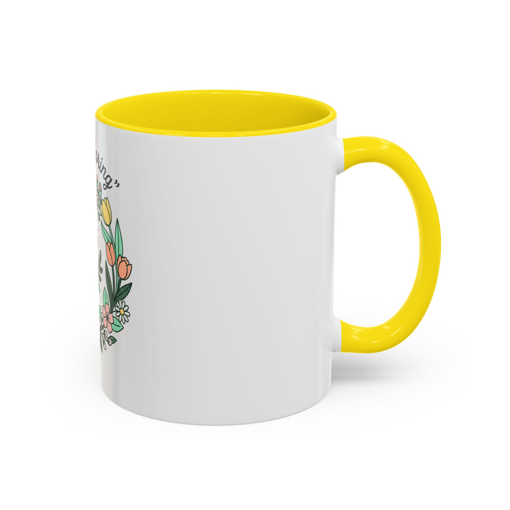 Hello Spring Floral Coffee Mug — Bee & Wreath Accent Mug (11/15oz)