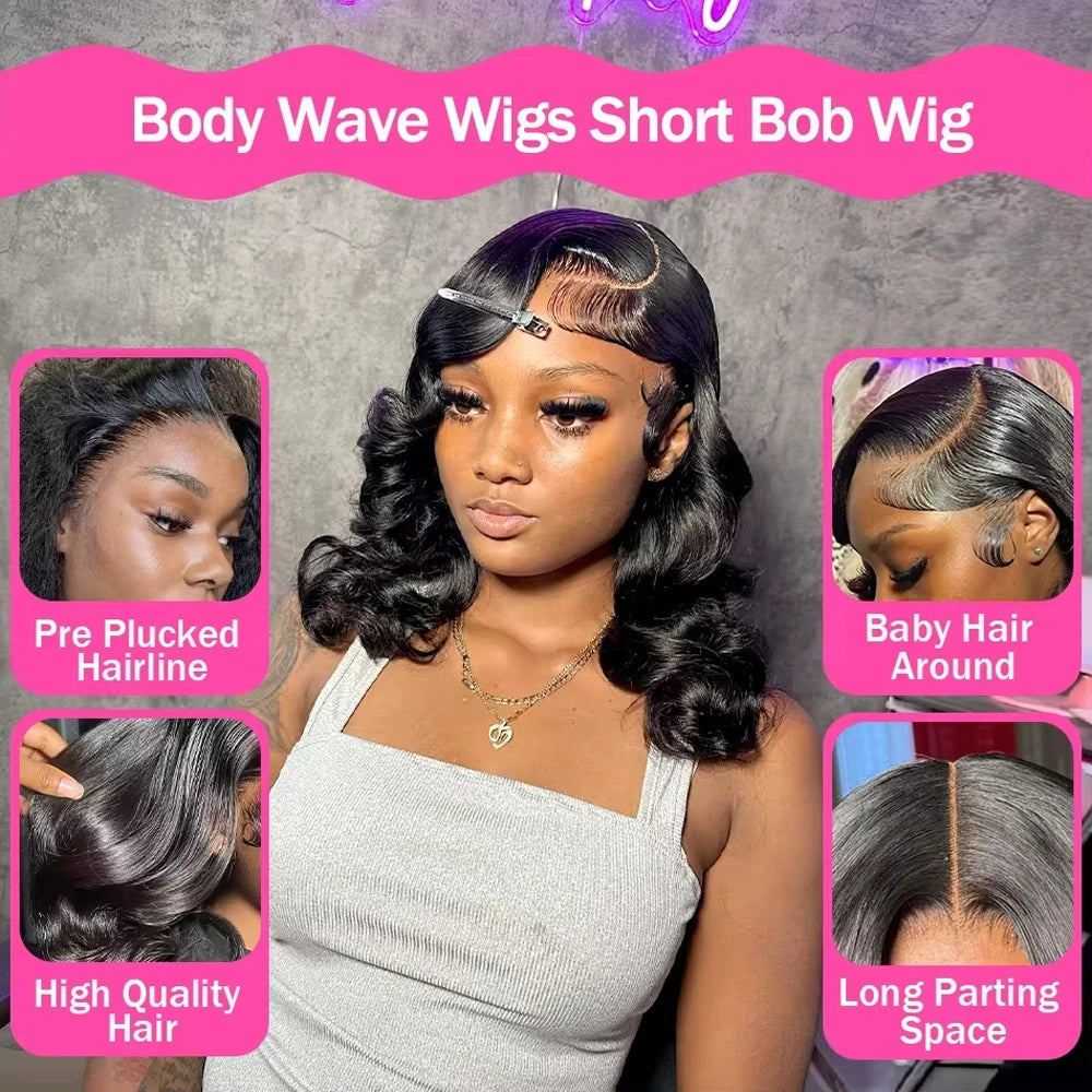 Human Hair Short Bob Wig Body Wave 13x4 Lace Frontal Wigs Pre Plucked 4x4 Lace Closure Wigs Brazilian Virgin Hair Natural Black