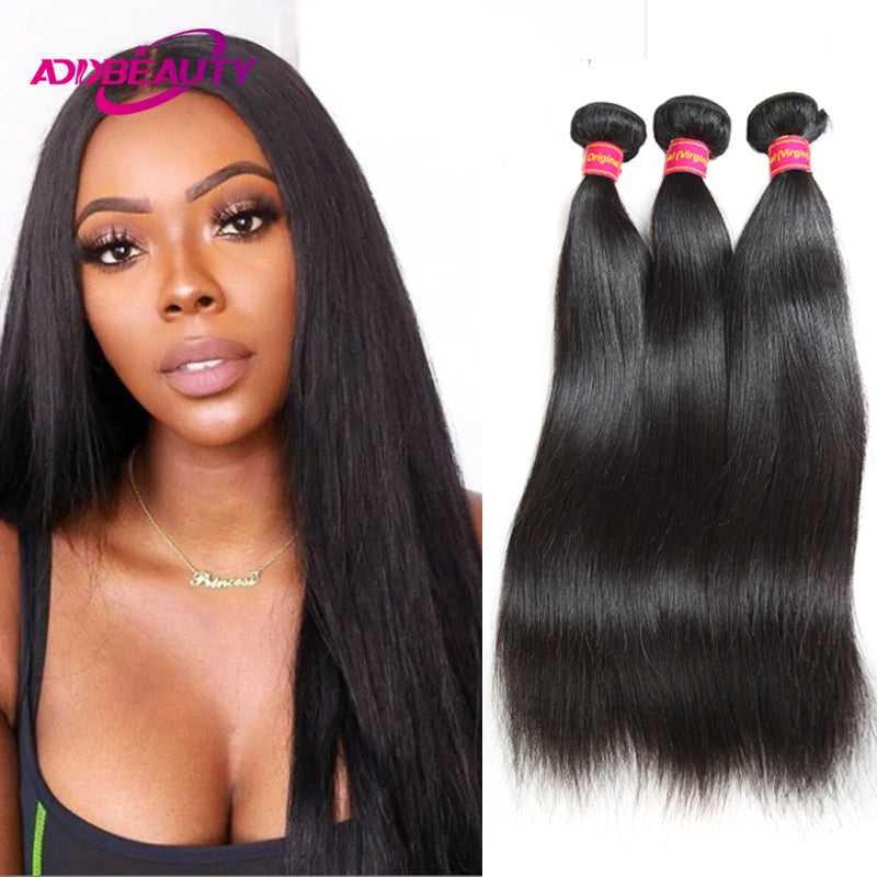 Straight Human Hair Bundle Addbeauty Brazilian Raw Virgin Human Hair Weave Long Real Hair Extension Double Drawn Natural Color