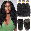 15A Brazilian Virgin Human Hair Kinky Curly Bundles With Frontal Ocean Water Wave Bundles With Frontal Bundles With Lace Closure