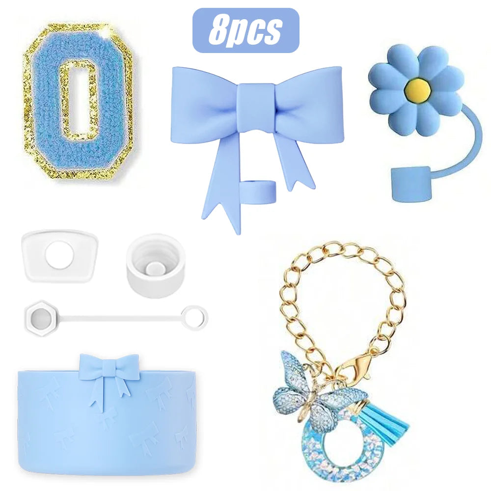 8PCS Cup Accessories Set for Stanley Cup 30oz 40oz, A-Z Initials Decorations, Including Silicone Straw