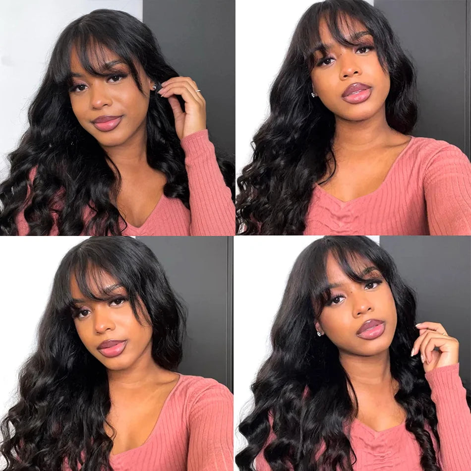 Brazilian 8-30 inches Body Wave Human Hair Wigs With Bang Virgin Hair 180% Density Full Machine Made Perruque For Black Women