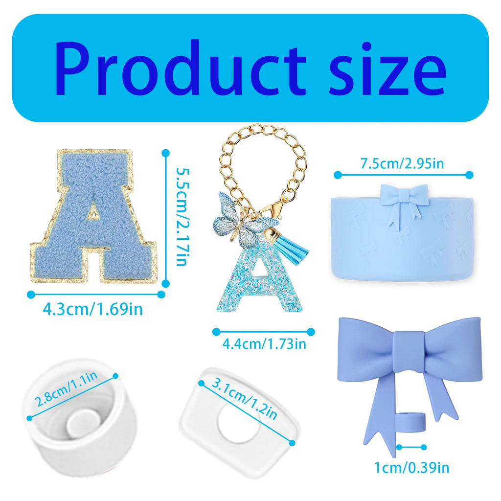 8PCS Cup Accessories Set for Stanley Cup 30oz 40oz, A-Z Initials Decorations, Including Silicone Straw