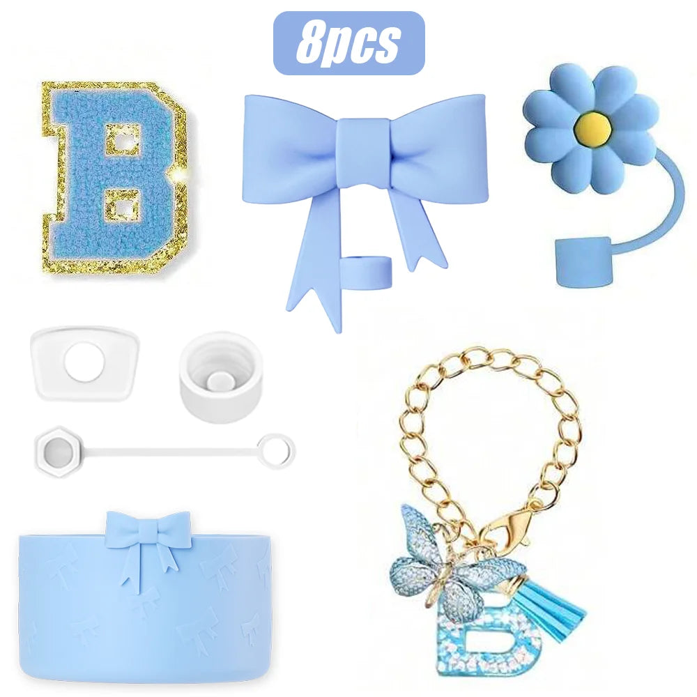 8PCS Cup Accessories Set for Stanley Cup 30oz 40oz, A-Z Initials Decorations, Including Silicone Straw