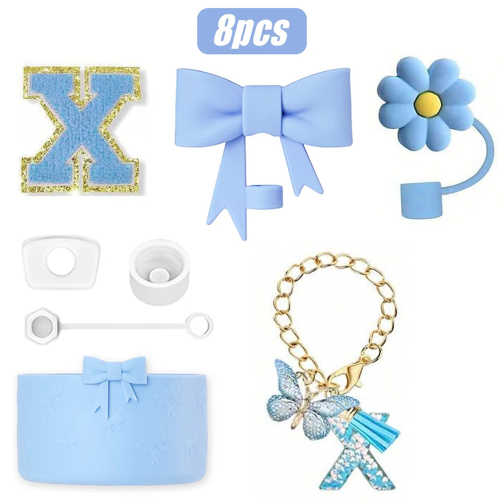 8PCS Cup Accessories Set for Stanley Cup 30oz 40oz, A-Z Initials Decorations, Including Silicone Straw
