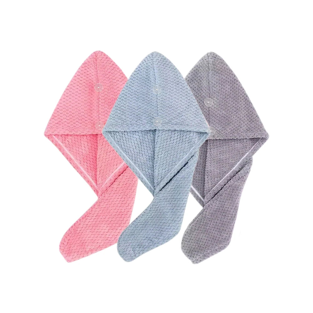 Solid color hair towel Textured dry hair cap 9.8 "X 25.5" absorbent hair towel wrap for button-down women