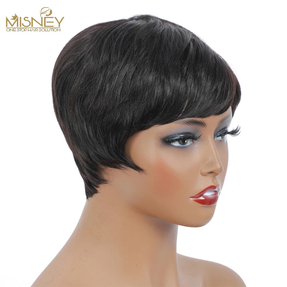 Short Human Hair Wigs Pixie Cut Straight perruque Brazilian Virgin for Black Women Machine Made Wigs With Bangs Cheap Glueless W