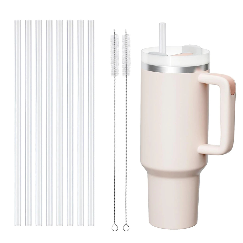 Replacement Straws for Stanley 40 oz Cup Tumbler, 12 Pack Clear Reusable Plastic Straws, 2 Straw Brushes