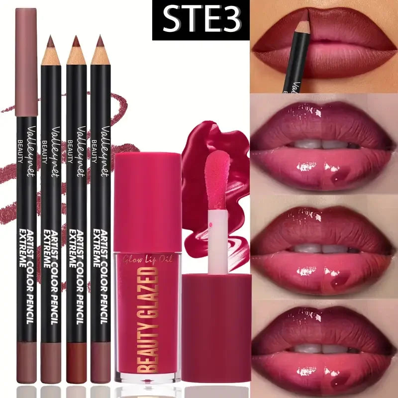 4pcs Dark Brown Lip Kit - Lip Liner + Lip Glaze, Waterproof & Long-Lasting Matte Effect,Versatile for Casual & Formal Occasions,