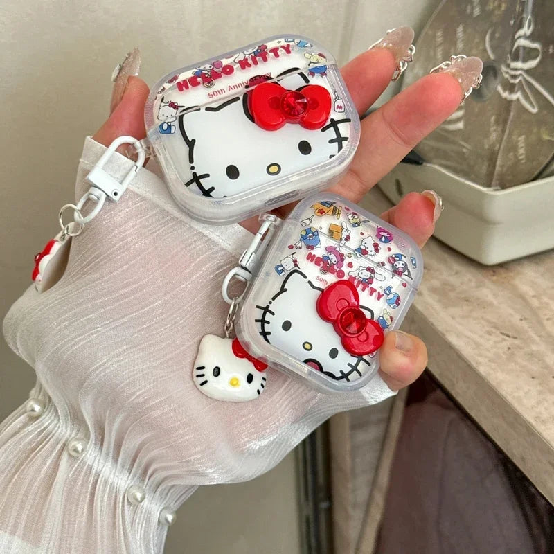 3D Cute Sanrio Hello Kitty Bowknot Earphone Case For Airpods 4 2 3 1 Pro 2 3 Wireless Bluetooth Headset Protective Hard Cover