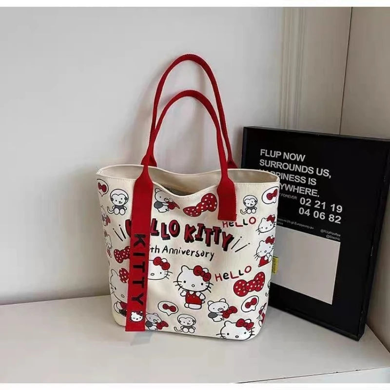 Sanrio Hello Kitty Shoulder Bag Cute Cartoon KT Cat Handbag Girls Backpack Schoolbag Cosmetic Bag