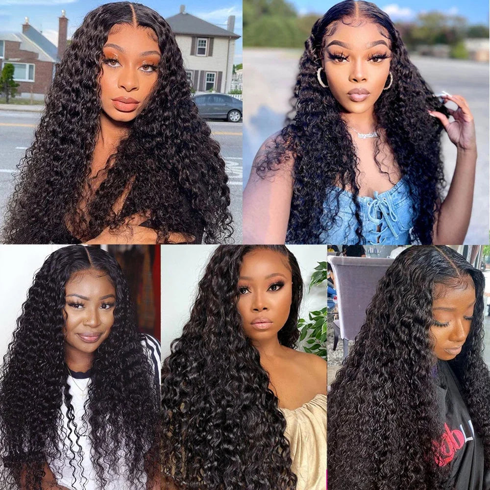 15A Brazilian Virgin Human Hair Kinky Curly Bundles With Frontal Ocean Water Wave Bundles With Frontal Bundles With Lace Closure
