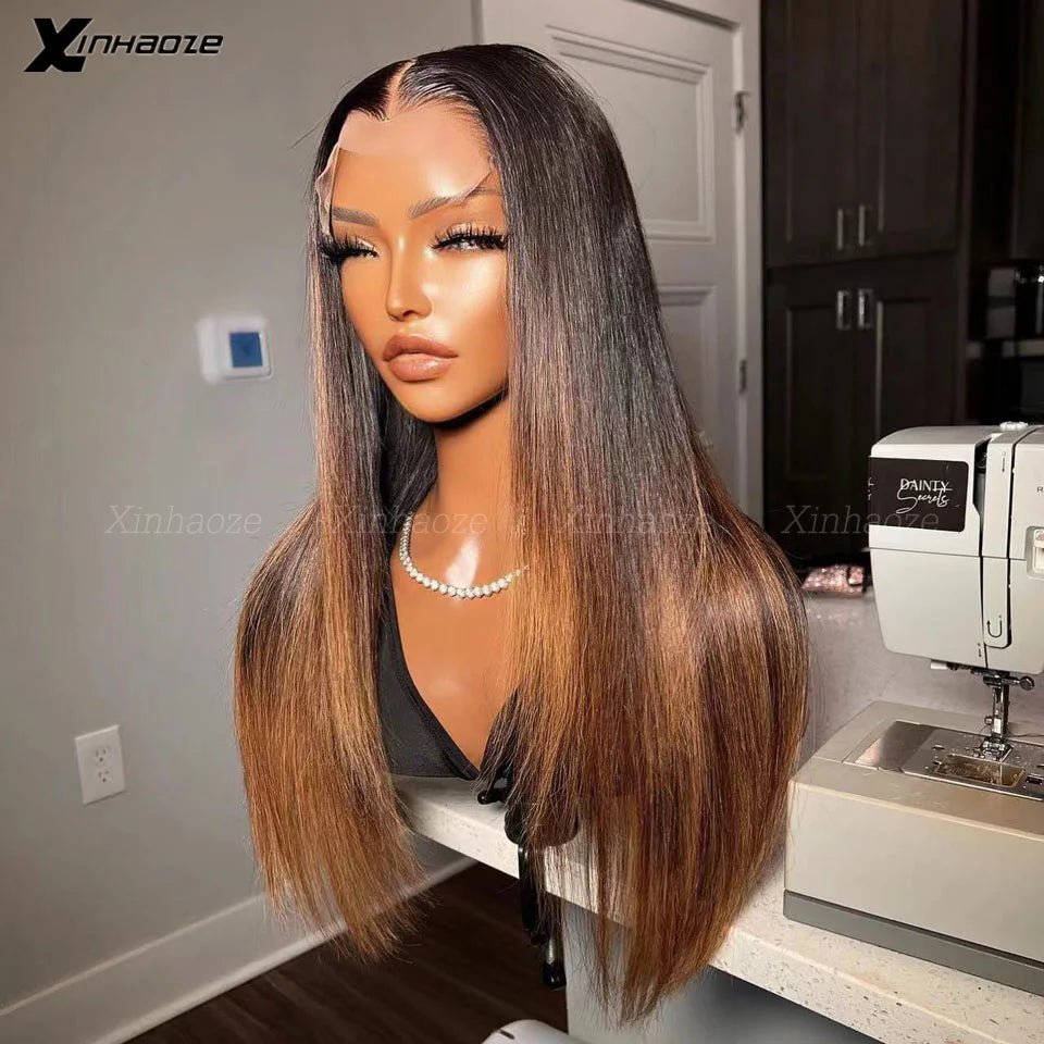Brown Colored Brazilian Straight 13x4 Transparent Lace Frontal Wig Human Hair Ombre TB/30 5x5 Silk Top Wigs Virgin Guleless Hair