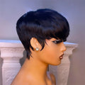 Short Straight Bob Wig Pixie Cut Wig Human Hair For Black Women With Bangs Brazilian Virgin Hair Non Lace front Cheap Wig Black