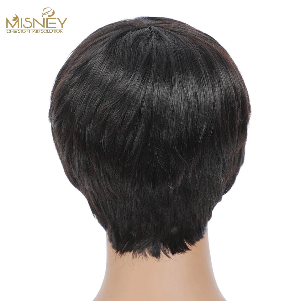 Short Human Hair Wigs Pixie Cut Straight perruque Brazilian Virgin for Black Women Machine Made Wigs With Bangs Cheap Glueless W