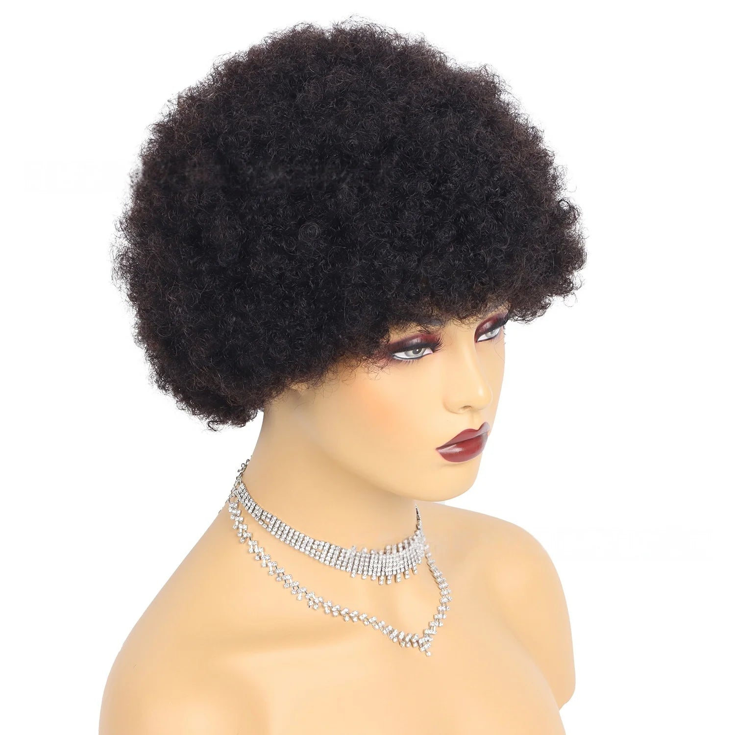 Afro Kinky Curly Brazilian Human Hair Pixie Full Machine Made Wig For Black Women