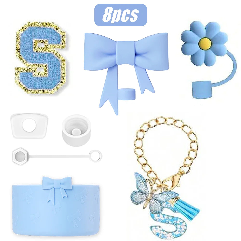 8PCS Cup Accessories Set for Stanley Cup 30oz 40oz, A-Z Initials Decorations, Including Silicone Straw
