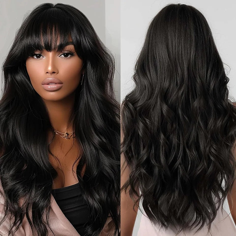 Highlight Brown Body Wave Bangs Wig Human Hair Wigs 180% Density Brazilian Virgin Human Hair Glueless Wear And Go Body Wave Wigs