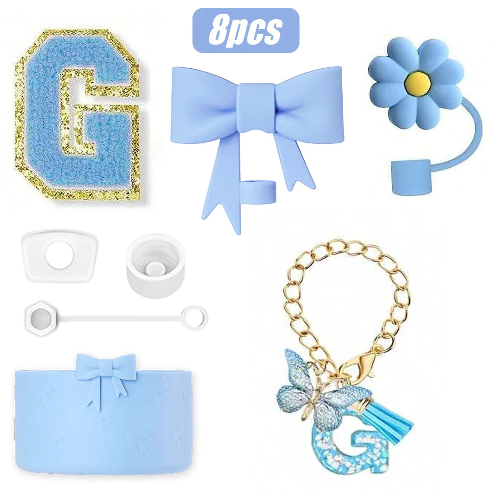 8PCS Cup Accessories Set for Stanley Cup 30oz 40oz, A-Z Initials Decorations, Including Silicone Straw