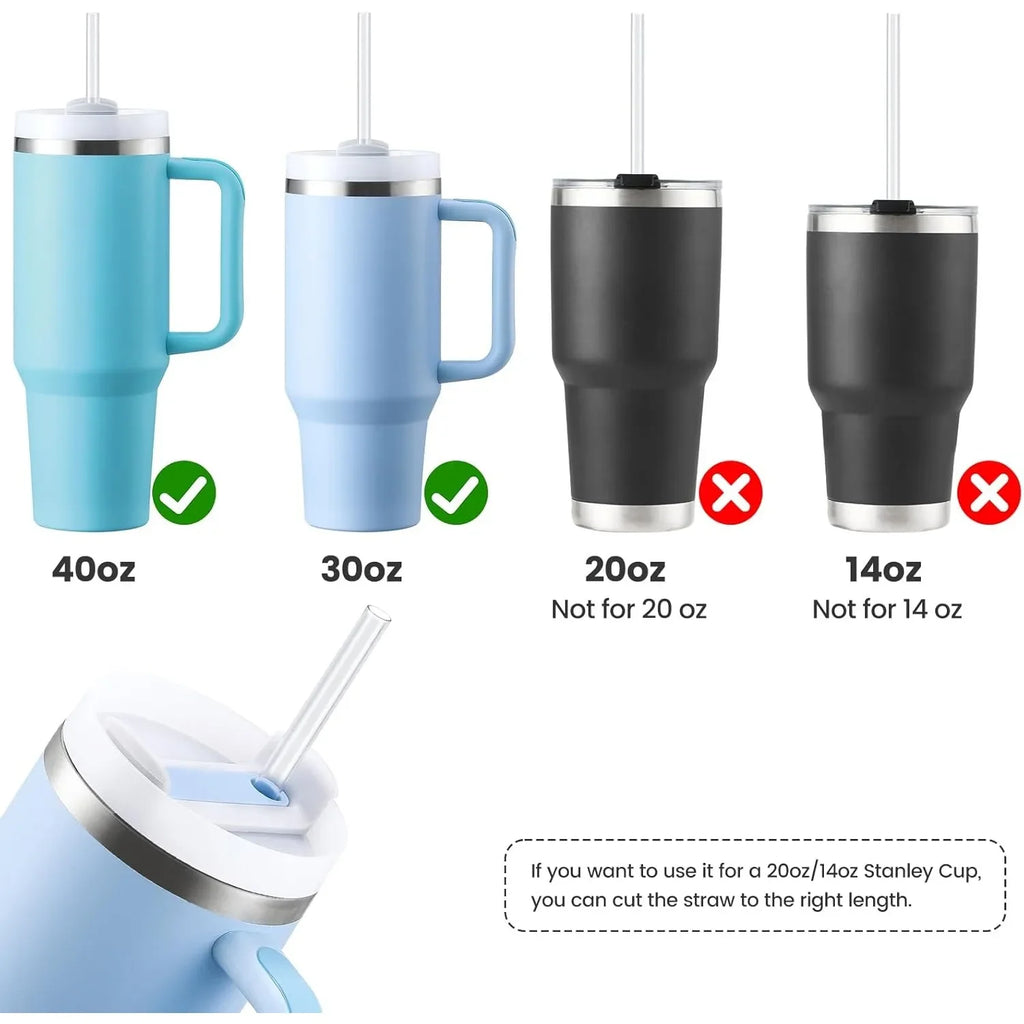 Replacement Straws for Stanley 40 oz Cup Tumbler, 12 Pack Clear Reusable Plastic Straws, 2 Straw Brushes