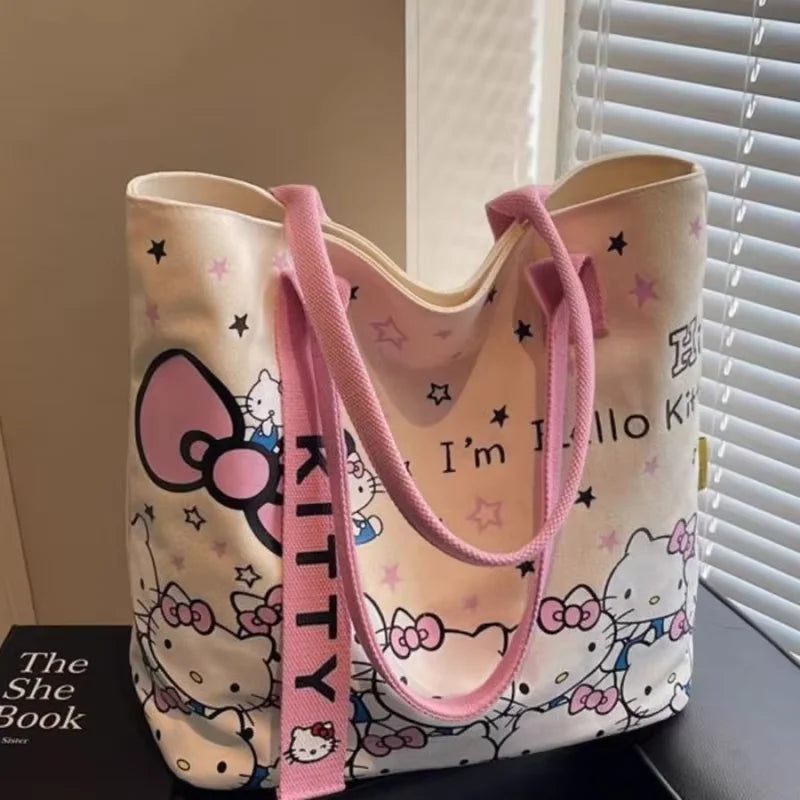 Sanrio Hello Kitty Shoulder Bag Cute Cartoon KT Cat Handbag Girls Backpack Schoolbag Cosmetic Bag
