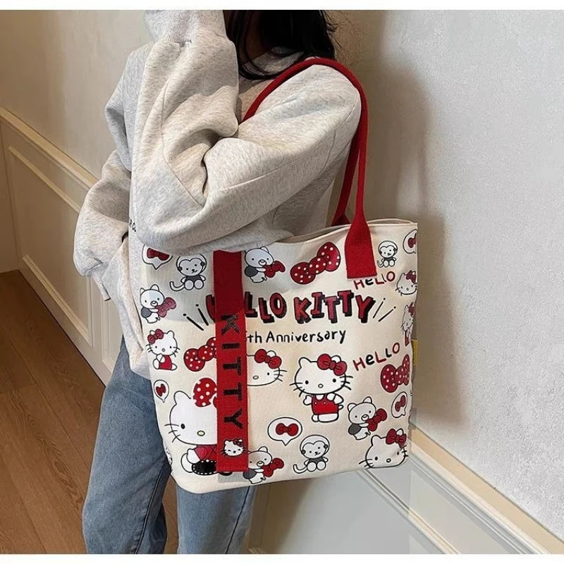 Sanrio Hello Kitty Shoulder Bag Cute Cartoon KT Cat Handbag Girls Backpack Schoolbag Cosmetic Bag