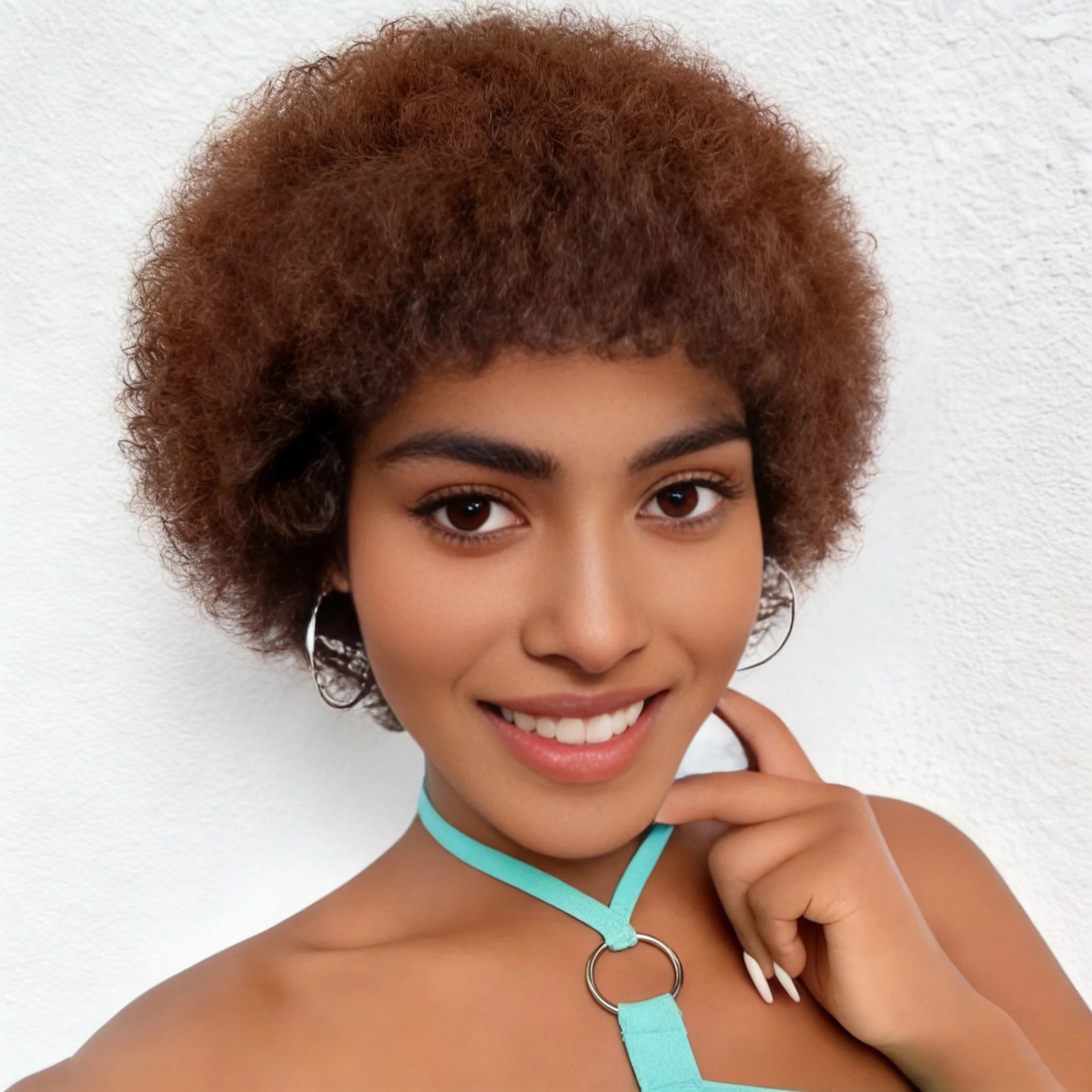 Afro Kinky Curly Brazilian Human Hair Pixie Full Machine Made Wig For Black Women