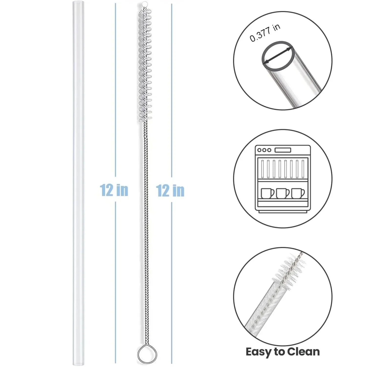 Replacement Straws for Stanley 40 oz Cup Tumbler, 12 Pack Clear Reusable Plastic Straws, 2 Straw Brushes