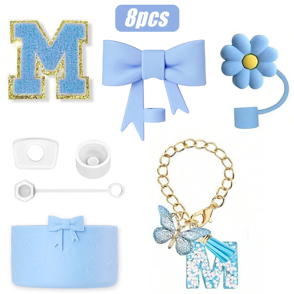 8PCS Cup Accessories Set for Stanley Cup 30oz 40oz, A-Z Initials Decorations, Including Silicone Straw