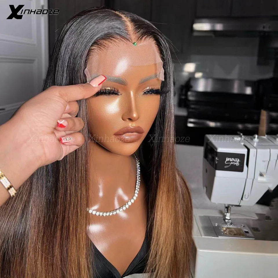 Brown Colored Brazilian Straight 13x4 Transparent Lace Frontal Wig Human Hair Ombre TB/30 5x5 Silk Top Wigs Virgin Guleless Hair