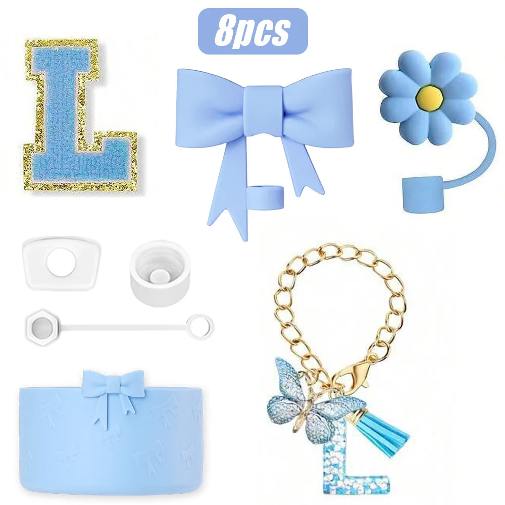 8PCS Cup Accessories Set for Stanley Cup 30oz 40oz, A-Z Initials Decorations, Including Silicone Straw