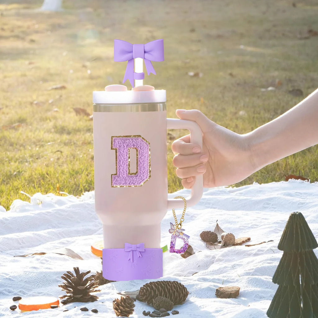 8PCS Cup Accessories Set for Stanley Cup 30oz 40oz, A-Z Initials Decorations, Including Silicone Straw