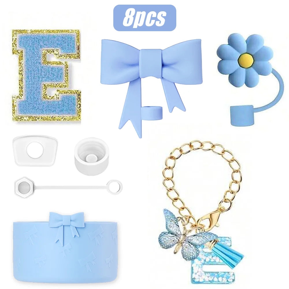 8PCS Cup Accessories Set for Stanley Cup 30oz 40oz, A-Z Initials Decorations, Including Silicone Straw