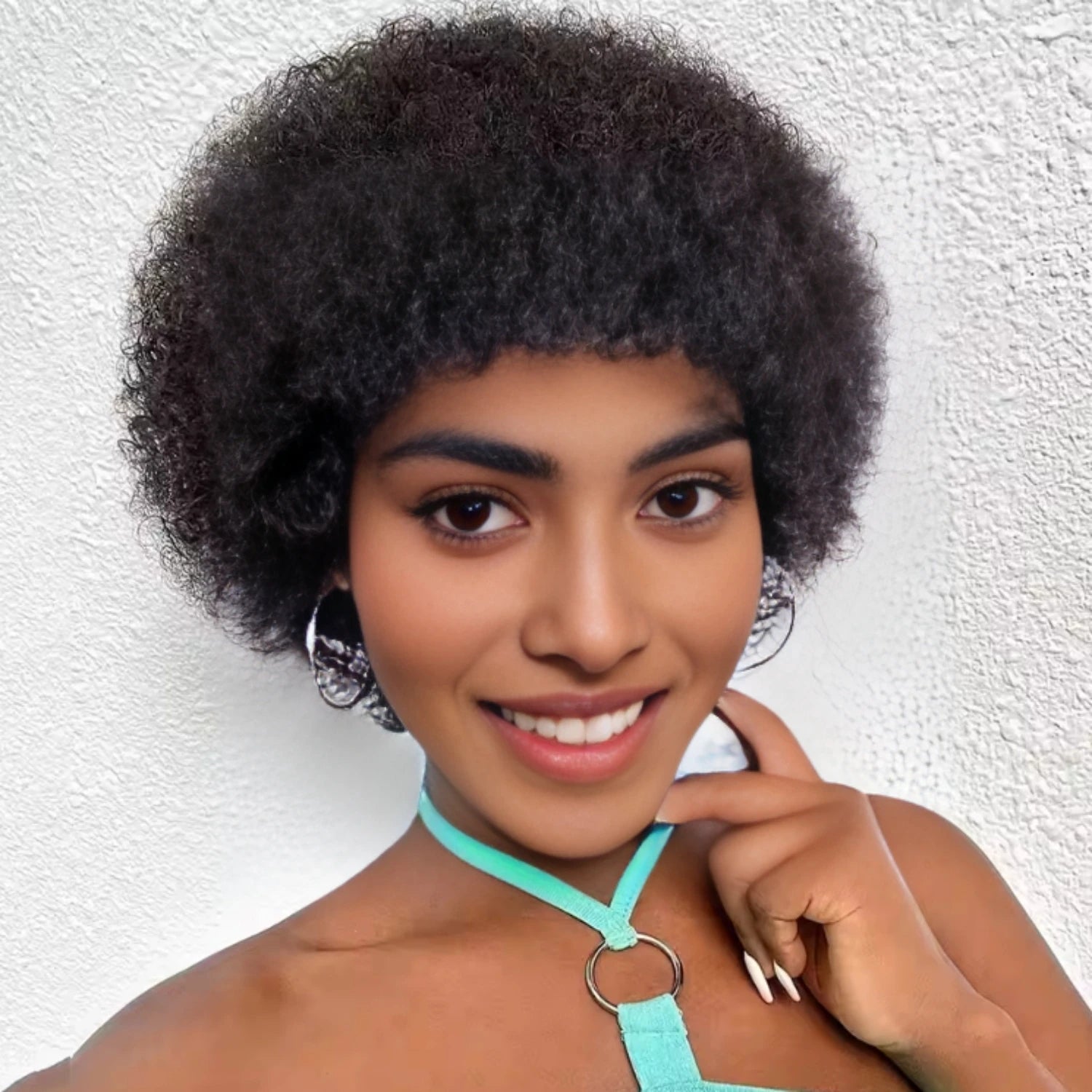 Afro Kinky Curly Brazilian Human Hair Pixie Full Machine Made Wig For Black Women