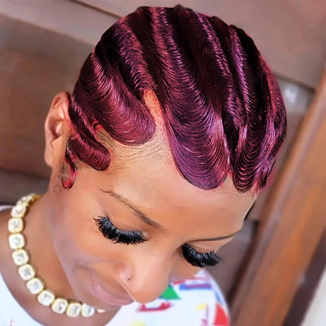 Brazilian Virgin Human Hair Wig Finger Ocean Wave Pixie Cut Full Machine Wig for Women Short Hair Wig