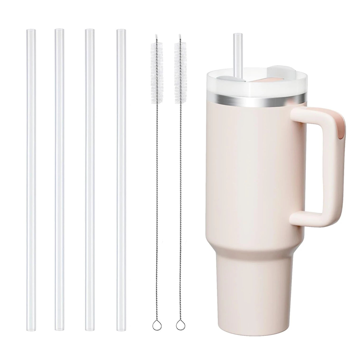 Replacement Straws for Stanley 40 oz Cup Tumbler, 12 Pack Clear Reusable Plastic Straws, 2 Straw Brushes