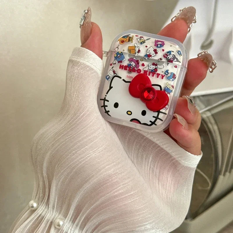3D Cute Sanrio Hello Kitty Bowknot Earphone Case For Airpods 4 2 3 1 Pro 2 3 Wireless Bluetooth Headset Protective Hard Cover